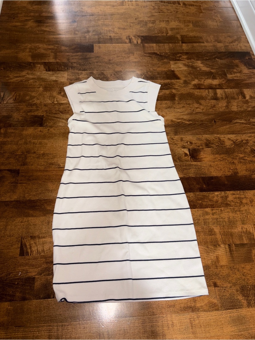 a new day White and Navy Striped Sleeveless Knit Dress